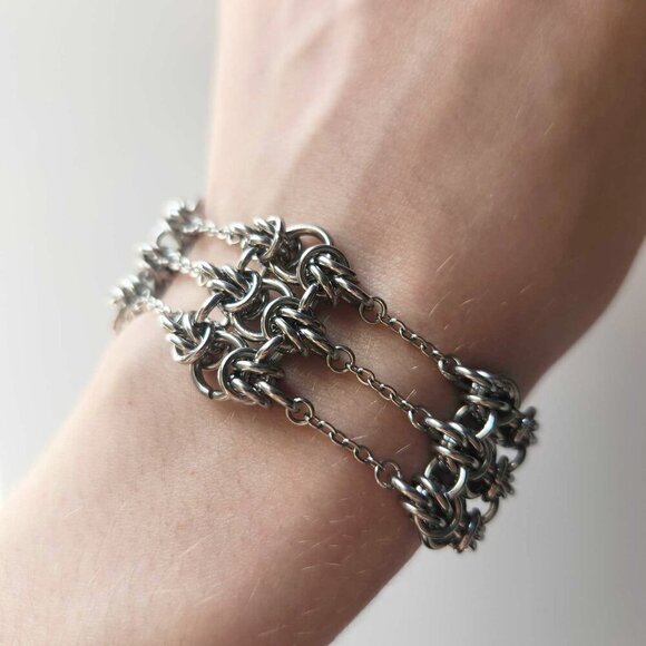 Vintage gothic chainmail silver barbed wire bracelet - Picture 3 of 8